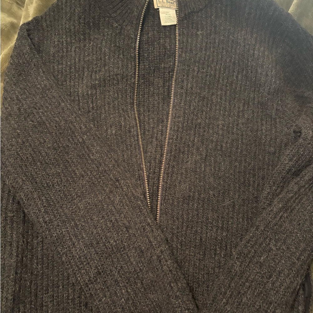 L.L. Bean Charcoal Gray Zip Up Sweater with Ribbed Knit Texture